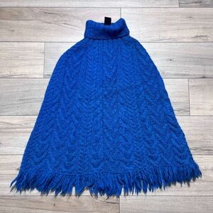 DKNY Womens 100% Wool Cable Knit Turtleneck Poncho OS One Size Sapphire‎ Blue